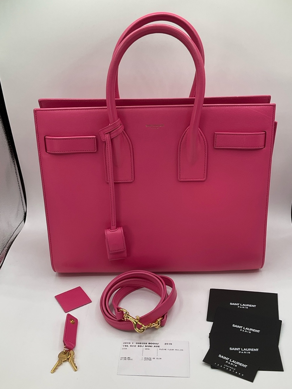 Saint Laurent Sac De Jour Mini Pink Leather Tote Bag With Strap and Keys